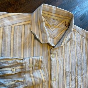 Tommy Bahama 100% Silk Button Up Shirt Mens L Coastal Striped Long Sleeve Beach
